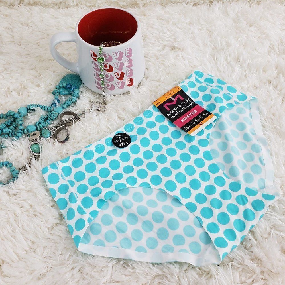 MAIDENFORM White Blue Dots NO VPL HIPSTER SMALL